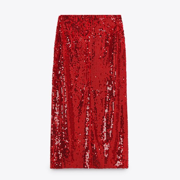 Zara Red Velvet Sequin Midi Skirt - Picture 8 of 9